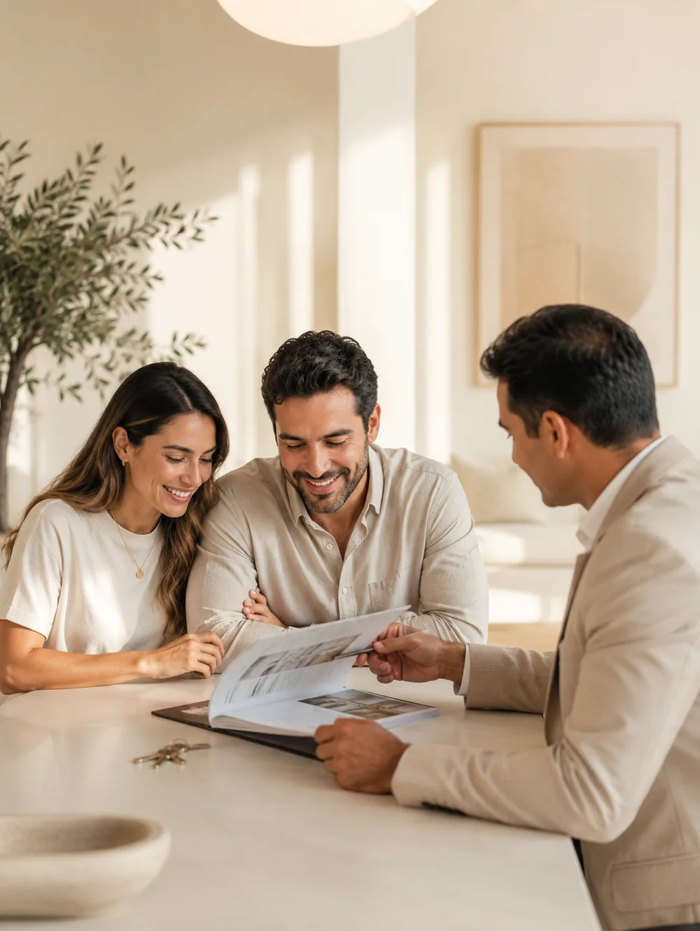 Asesores de Madrigal Realty acompañando a una pareja en la búsqueda de su hogar.